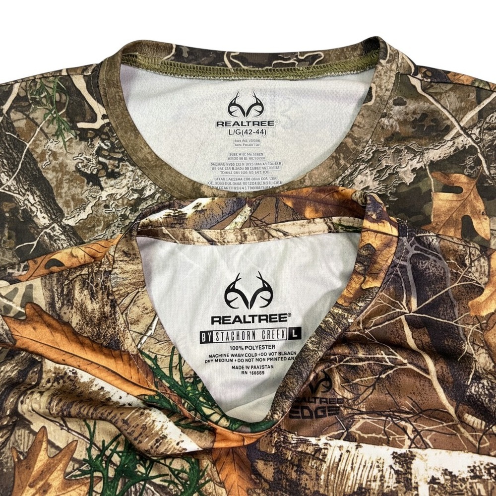 Lot 2 Realtree Mens Long Sleeve Camo Shirts Excape Edge Polyester Large